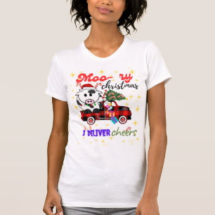 Moo-ry Christmas Cow in Plaid Truck Holiday design T-Shirt