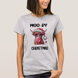 Moo-ry Christmas Scottish Higland Cow T-Shirt