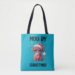 Moo-ry Christmas Scottish Higland Cow Tote Bag