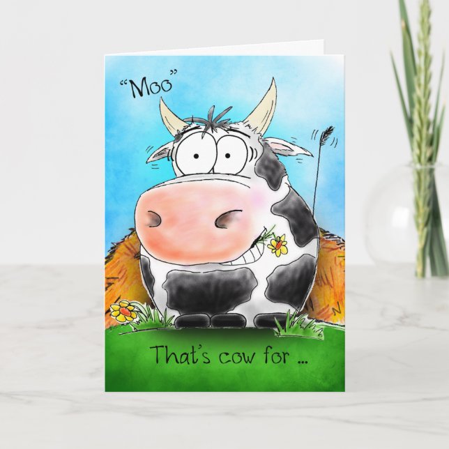 Moo Signifie Bonne Carte De Vache Cartoon Annivers (Devant)
