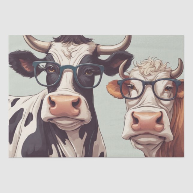 Moo-tiful Style: Cow in Hat and Glasses Decoupage Tissue Paper (Front)