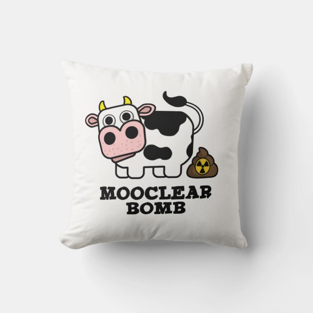Mooclear Bomb Funny Cow Pun Throw Pillow (Front)