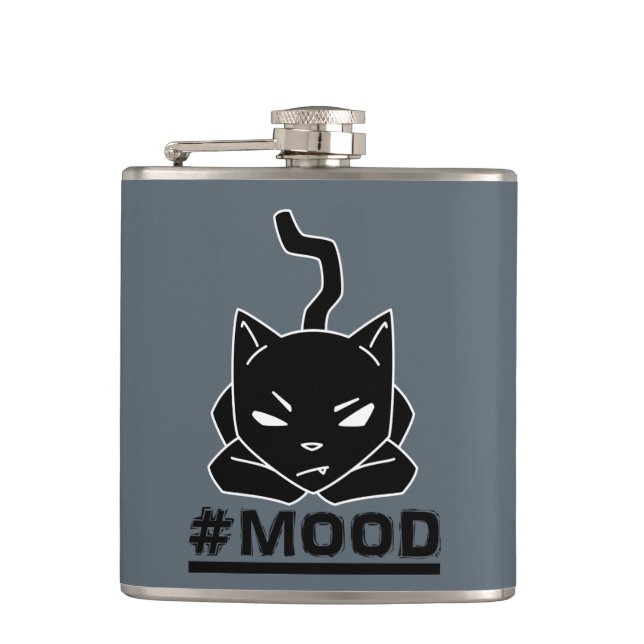 #MOOD Cat Black Logo Illustration Hip Flask (Front)