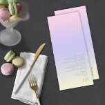 Mood Gradient Wedding Pastel Dawn ID741 Menu<br><div class="desc">The background for the pieces in this minimalist wedding set is an eye-catching gradient of pastel colors from soft pink through lavender, periwinkle and yellow. The wedding menu card shown here features a sleek, modern layout and contemporary sans serif font to add to it's appeal. Easily add your menu selections,...</div>