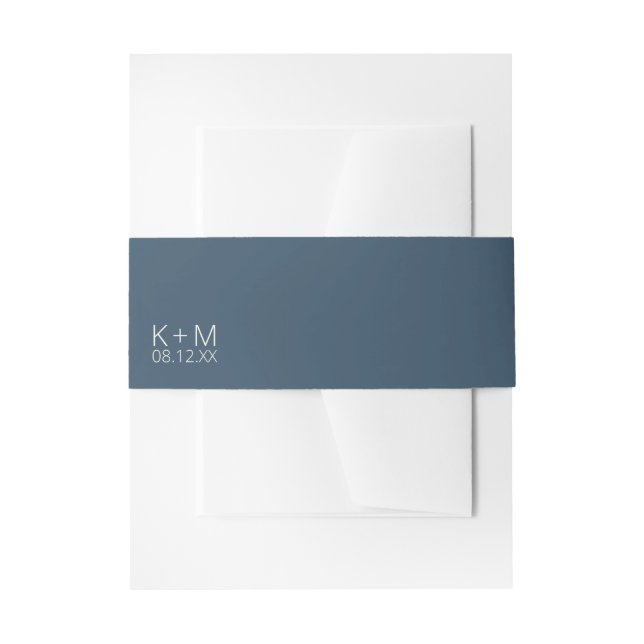 Mood Minimalist Wedding Prussian Sky ID741 Invitation Belly Band (Front Example)