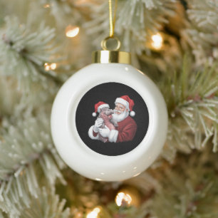 Moodeng Christmas Funny Vintage Santa Claus Ceramic Ball Christmas Ornament