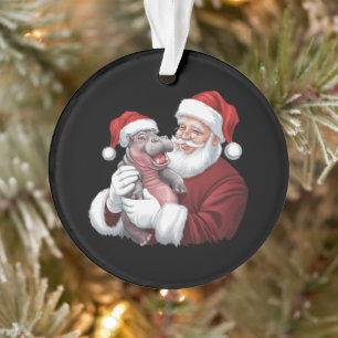 Moodeng Christmas Funny Vintage Santa Claus Ornament