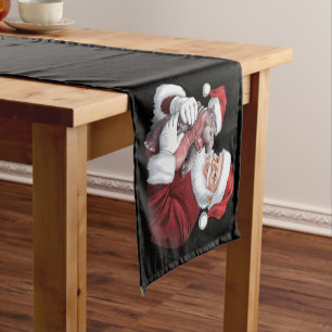 Moodeng Christmas Funny Vintage Santa Claus Short Table Runner