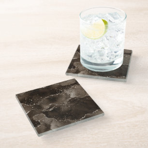 Moody Agate Coffee Brown Golden Bronze Taupe Glass Coaster