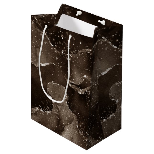 Moody Agate | Coffee Brown Golden Bronze Taupe Medium Gift Bag (Front Angled)