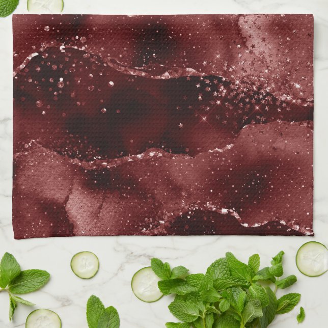Moody Agate | Henna Blood Red Garnet Jewel Tone Kitchen Towel (Folded)