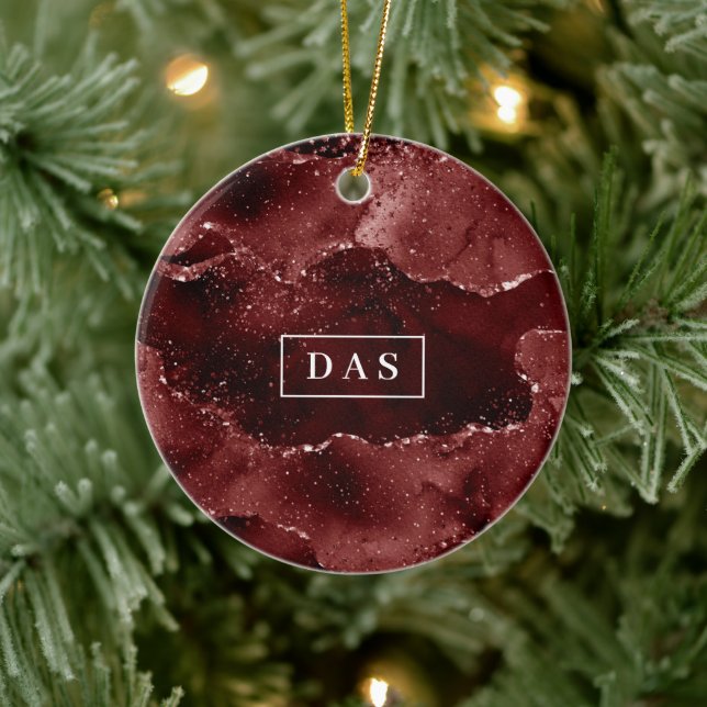 Moody Agate | Henna Blood Red Garnet  Monogram Ceramic Ornament (Tree)