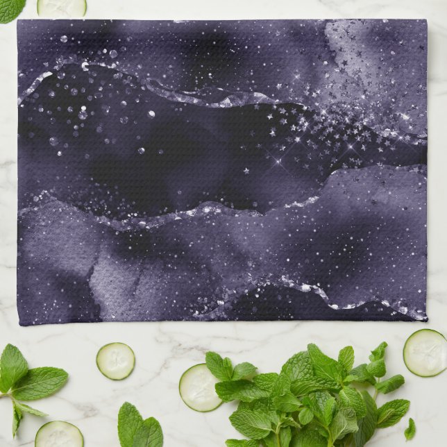 Moody Agate | Midnight Indigo Deep Purple Glam Kitchen Towel (Folded)