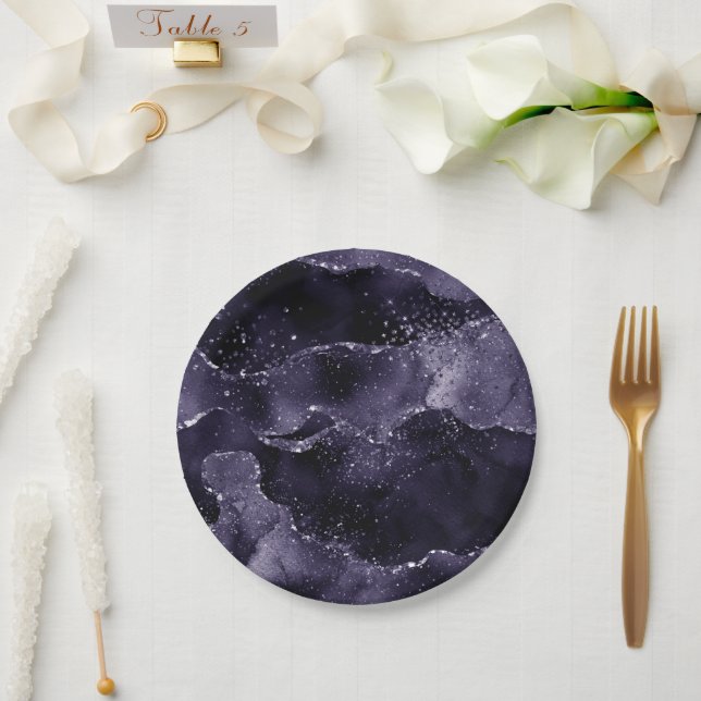 Moody Agate | Midnight Indigo Deep Purple Glam Paper Plate (Wedding)