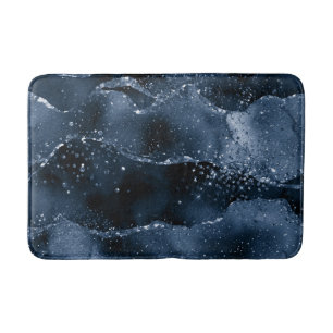 Moody Agate   Navy Denim Steel Blue Faux Glitter Bath Mat