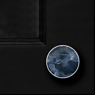 Moody Agate   Navy Denim Steel Blue Faux Glitter Ceramic Knob
