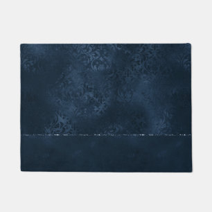 Moody Agate Navy Denim Steel Blue Faux Glitter Doormat