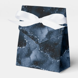Moody Agate   Navy Denim Steel Blue Faux Glitter Favor Box