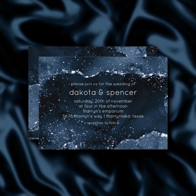Moody Agate | Navy Denim Steel Blue Faux Glitter Invitation (Creator Uploaded)