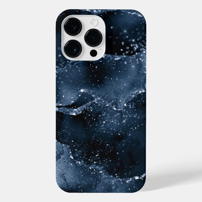 Moody Agate | Navy Denim Steel Blue Faux Glitter iPhone Case (Back)