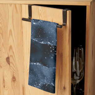 Moody Agate   Navy Denim Steel Blue Faux Glitter Kitchen Towel