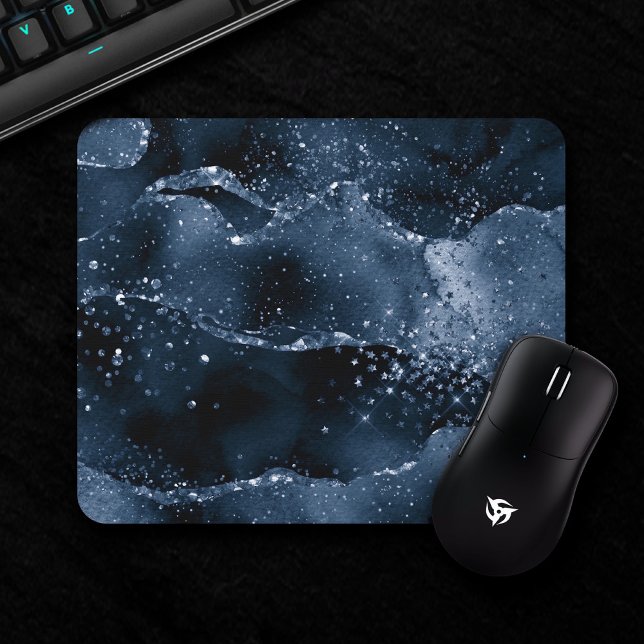 Moody Agate | Navy Denim Steel Blue Faux Glitter Mouse Pad (Creator Uploaded)