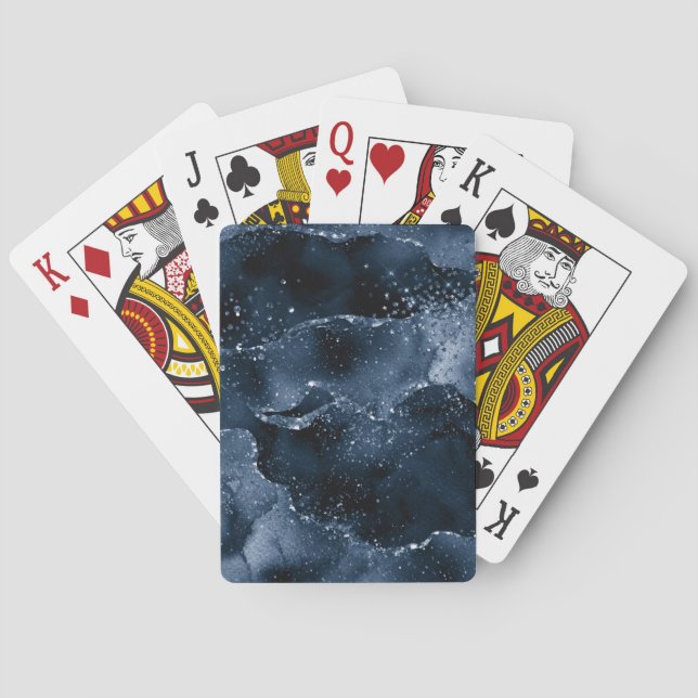 Moody Agate | Navy Denim Steel Blue Faux Glitter Playing Cards (Back)