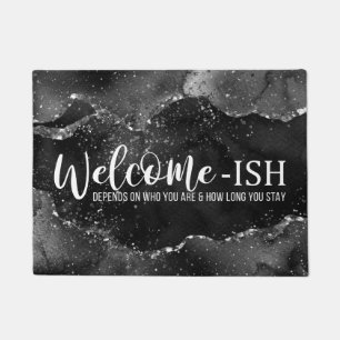 Moody Agate   Onyx Black Silver Goth Welcome-Ish Doormat