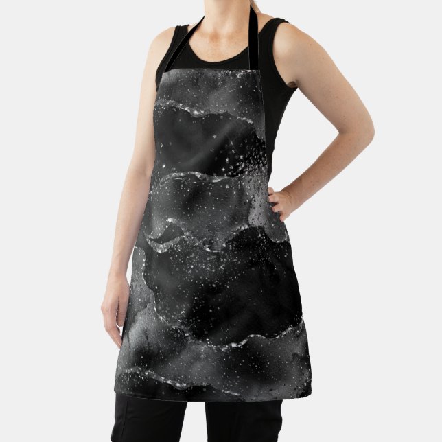 Moody Agate | Onyx Black Silver Vampy Goth Glitter Apron (Insitu)
