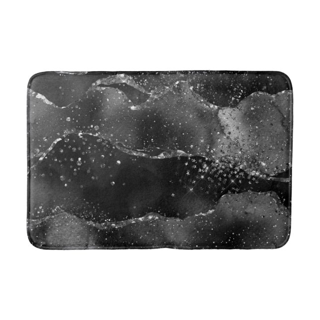 Moody Agate | Onyx Black Silver Vampy Goth Glitter Bath Mat (Front)