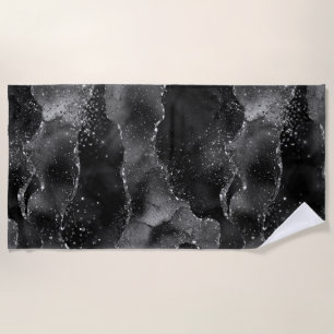 Moody Agate   Onyx Black Silver Vampy Goth Glitter Beach Towel