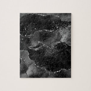 Moody Agate   Onyx Black Silver Vampy Goth Glitter Jigsaw Puzzle