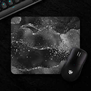 Moody Agate   Onyx Black Silver Vampy Goth Glitter Mouse Pad