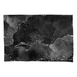 Moody Agate   Onyx Black Silver Vampy Goth Glitter Pillowcase