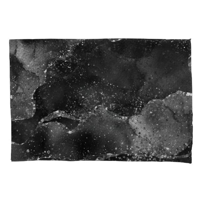 Moody Agate | Onyx Black Silver Vampy Goth Glitter Pillowcase (Front-Left)