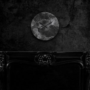 Moody Agate   Onyx Black Silver Vampy Goth Glitter Round Clock