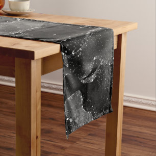 Moody Agate   Onyx Black Silver Vampy Goth Glitter Short Table Runner