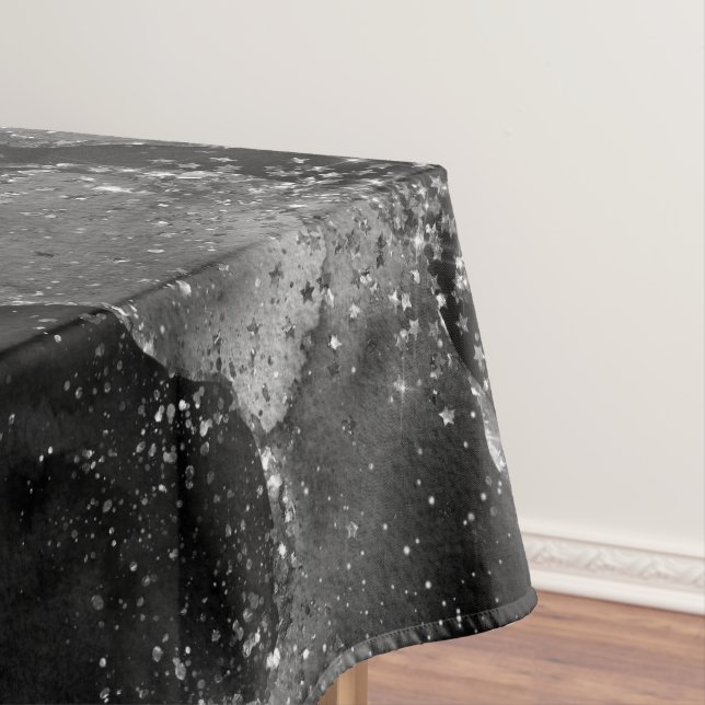 Moody Agate | Onyx Black Silver Vampy Goth Glitter Tablecloth (In Situ)