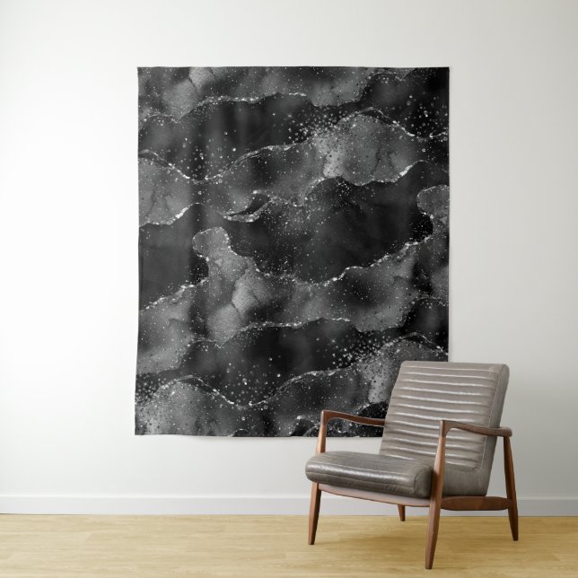 Moody Agate | Onyx Black Vampy Glam Photo Backdrop Tapestry (In Situ)