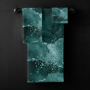 Moody Agate Teal Green Malachite Rich Jewel Tone Bath Towel Set