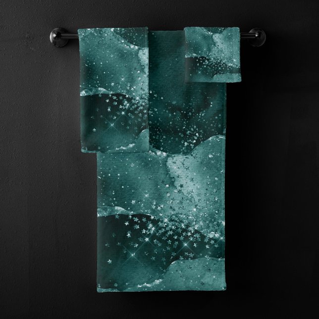 Moody Agate | Teal Green Malachite Rich Jewel Tone Bath Towel Set (Creator Uploaded)
