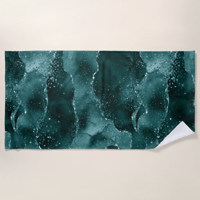 Moody Agate | Teal Green Malachite Rich Jewel Tone Beach Towel (Front)