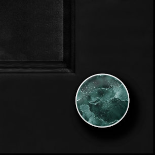 Moody Agate Teal Green Malachite Rich Jewel Tone Ceramic Knob