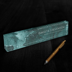 Moody Agate Teal Green Malachite Rich Jewel Tone Nameplate