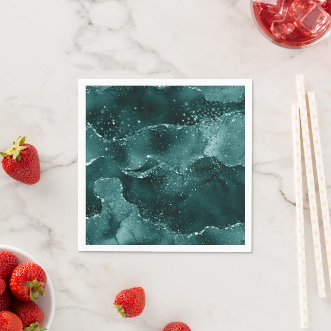 Moody Agate | Teal Green Malachite Rich Jewel Tone Napkin (Insitu)