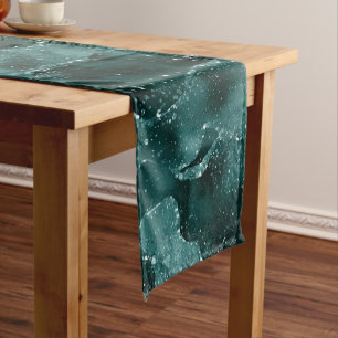 Moody Agate   Teal Green Malachite Rich Jewel Tone Short Table Runner