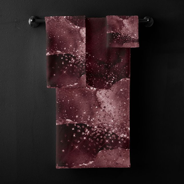 Moody Agate | Wine Bordeaux Sangria Merlot Maroon Bath Towel Set (Creator Uploaded)