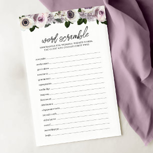 Moody Anemone and Purple Floral Word Scramble Game