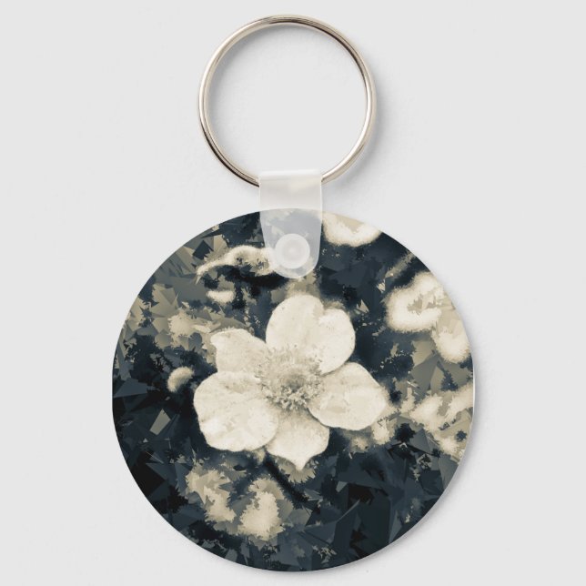Moody Anemone Flower Botanical Art Keychain (Front)