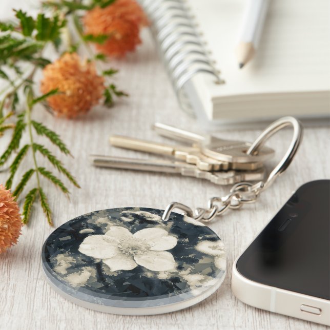 Moody Anemone Flower Botanical Art Keychain (Front Right)